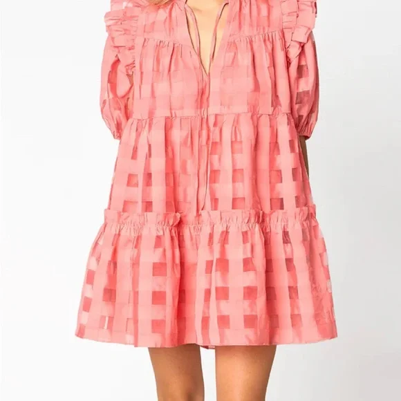 Buddy Love Coral Checkered Mini Dress - Picture 3 of 4